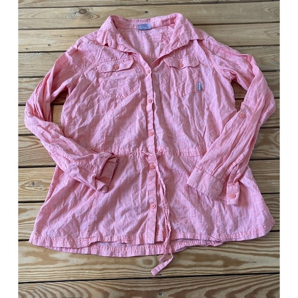 Columbia Button Up Cinch Waist Shirt Size XL Women’s Pink - Picture 1 of 7
